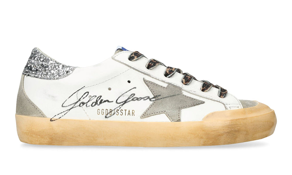 Golden Goose Wmns Superstar Penstar Classic White Silver Glitter ARABIA LUXURY