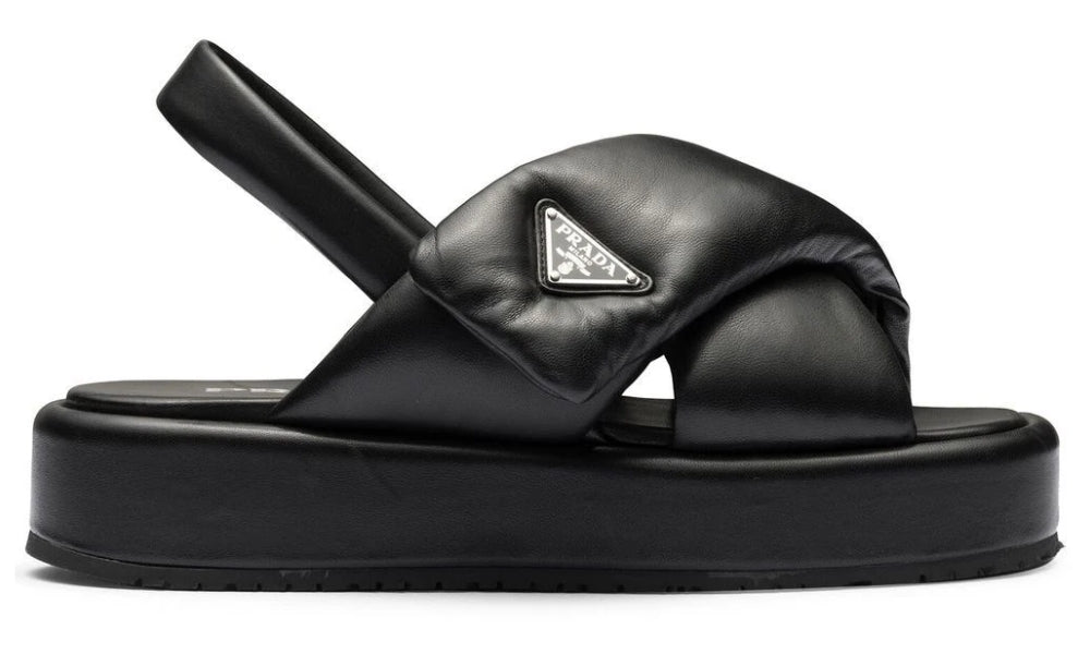 Prada triangle-logo padded sandals "Black" - ARABIA LUXURY