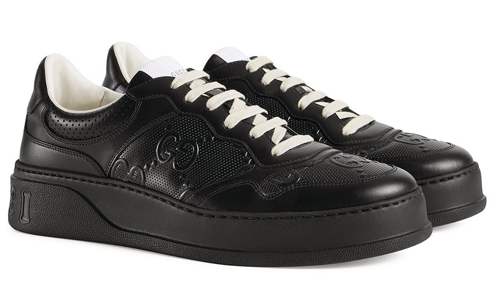 GUCCI Leather GG Embossed Sneakers "Black" - ARABIA LUXURT