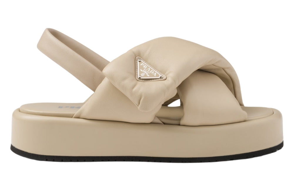 Prada triangle-logo padded sandals "Beige" - ARABIA LUXURY