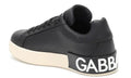 DOLCE & GABBANA Logo Print Leather Lace-up Trainers In Black - ARABIA LUXURY