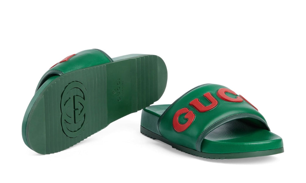 Gucci  Leather Logo Slides - ARABIA LUXURY