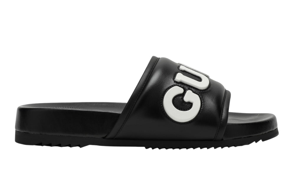 Gucci Black Leather Slide With Logo - ARABIA LUXURY