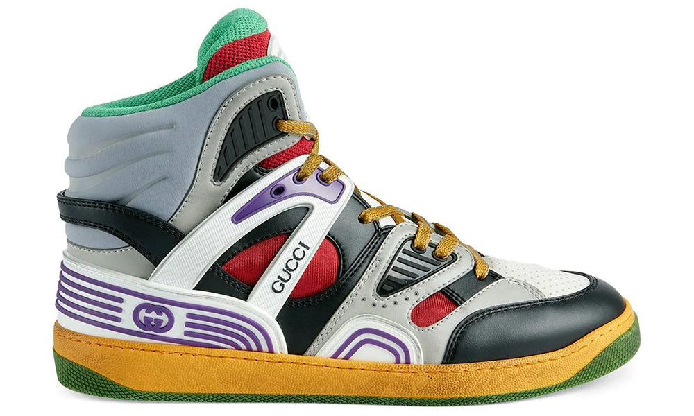 GUCCI Grey Multicolor High Top Basket Sneakers