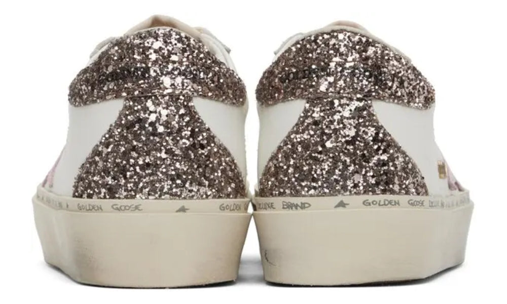 Golden Goose Hi Star 'White Antique Pink Glitter' - ARABIA LUXURY