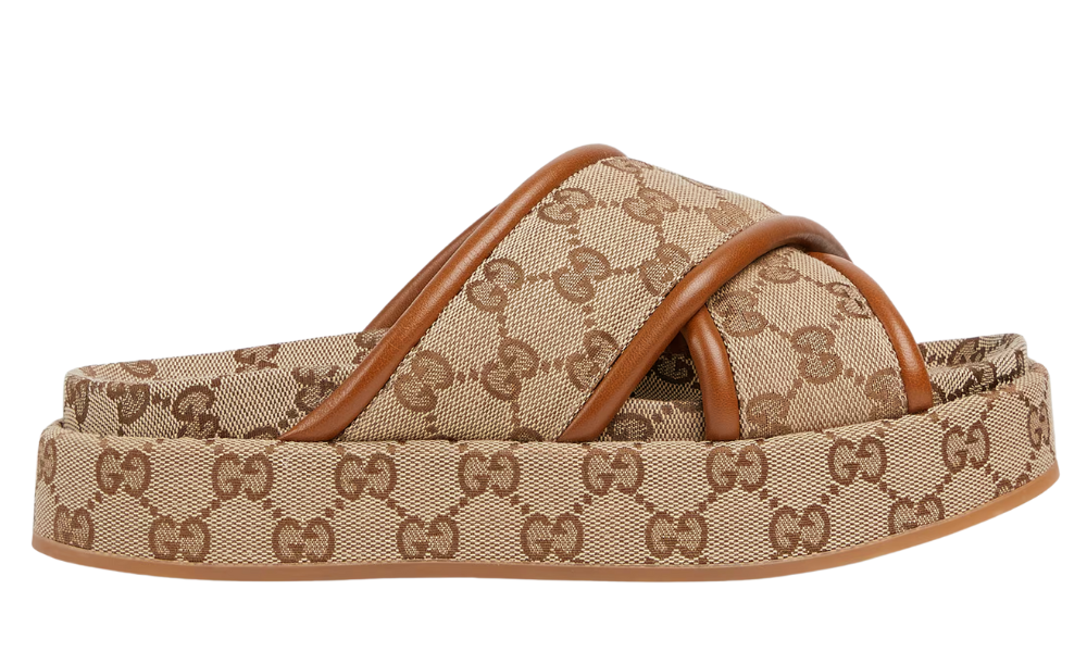 Gucci Women's GG Platform Sandal "Beige And Dark Brown" - 