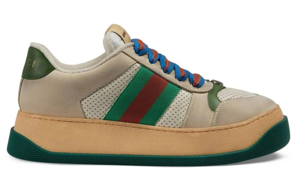 Gucci Screener low-top leather sneakers 'Cream White Green' - ARABIA LUXURT