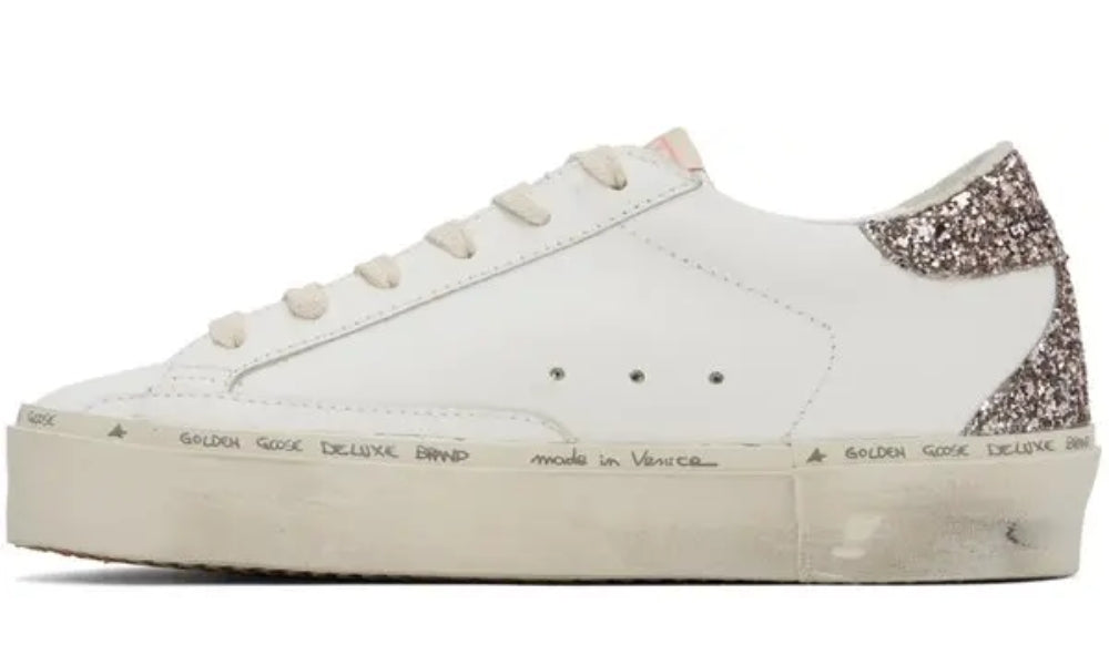 Golden Goose Hi Star 'White Antique Pink Glitter' - ARABIA LUXURY