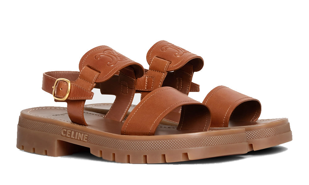 Celine Clea Triomphe Sandal In Calfskin Vegetal Tanning Tan -