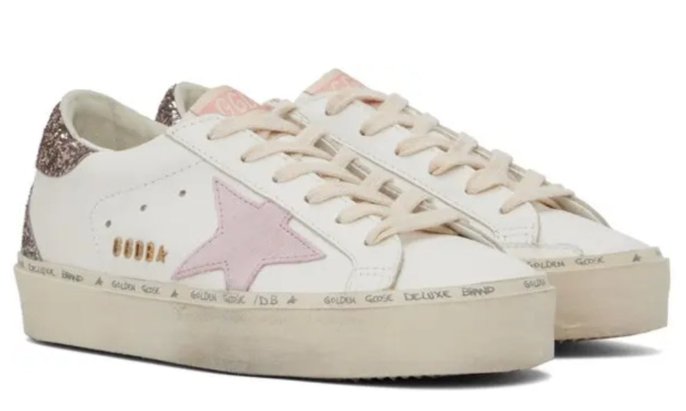 Golden Goose Hi Star 'White Antique Pink Glitter' - ARABIA LUXURY