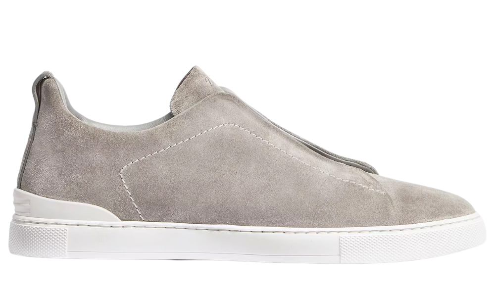 Zegna Grey Mélange Suede Triple Stitch Sneakers -