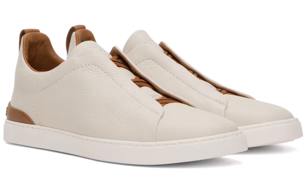 ZEGNA Off-White Deerskin Triple Stitch Sneakers - ARABIA LUXURY