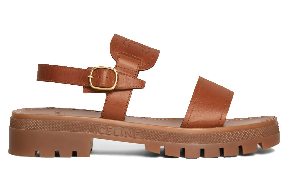 Celine Clea Triomphe Sandal In Calfskin Vegetal Tanning Tan -