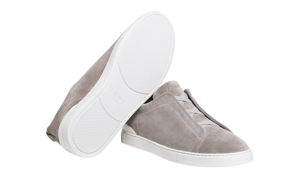 Zegna Grey Mélange Suede Triple Stitch Sneakers -
