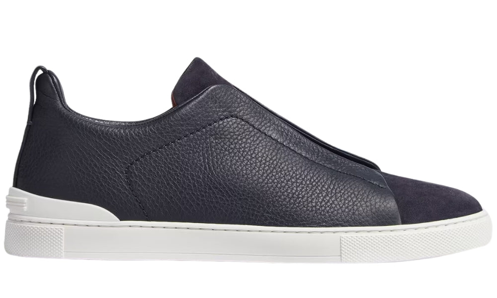 Zegna Leather And Suede Triple Stitch "Navy Blue" - ARABIA LUXURY