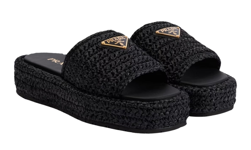 Prada logo-plaque crochet sandals 'Black' - ARABIA LUXURY
