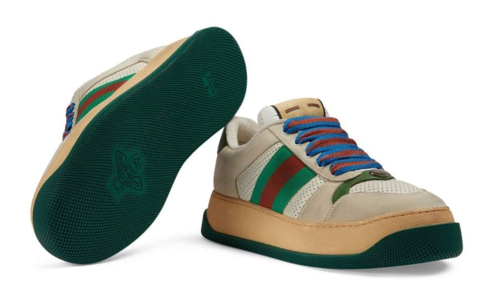 Gucci Screener low-top leather sneakers 'Cream White Green' - ARABIA LUXURT