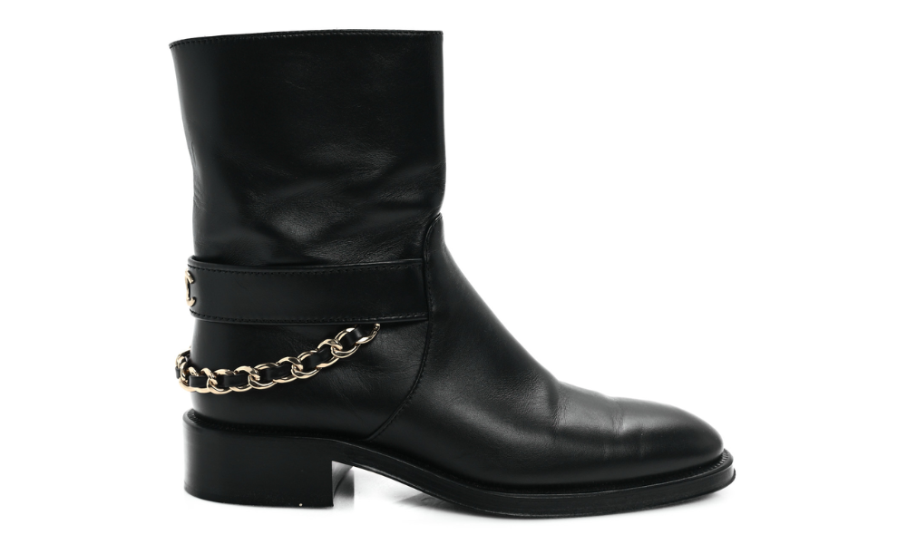 Chanel  Calfskin Chain Short Boots "Black" - 
