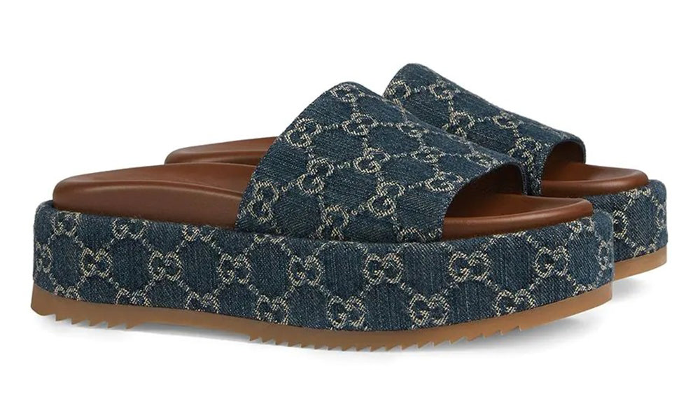 Gucci Angelina 55mm platform sandals "Blue/Brown" - ARABIA LUXURY