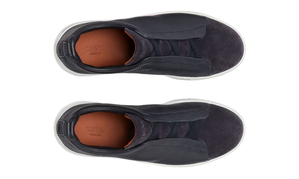 Zegna Leather And Suede Triple Stitch "Navy Blue" - ARABIA LUXURY