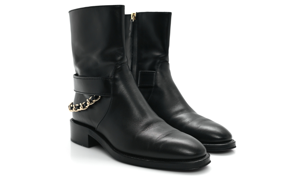 Chanel  Calfskin Chain Short Boots "Black" - 