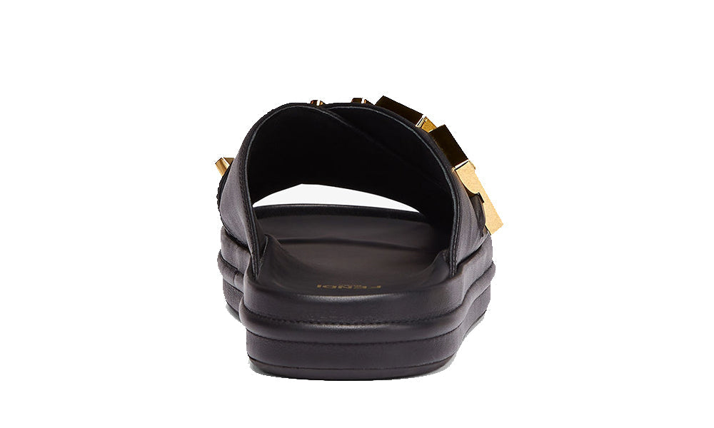 Fendigraphy Black leather slides - ARABIA LUXURY