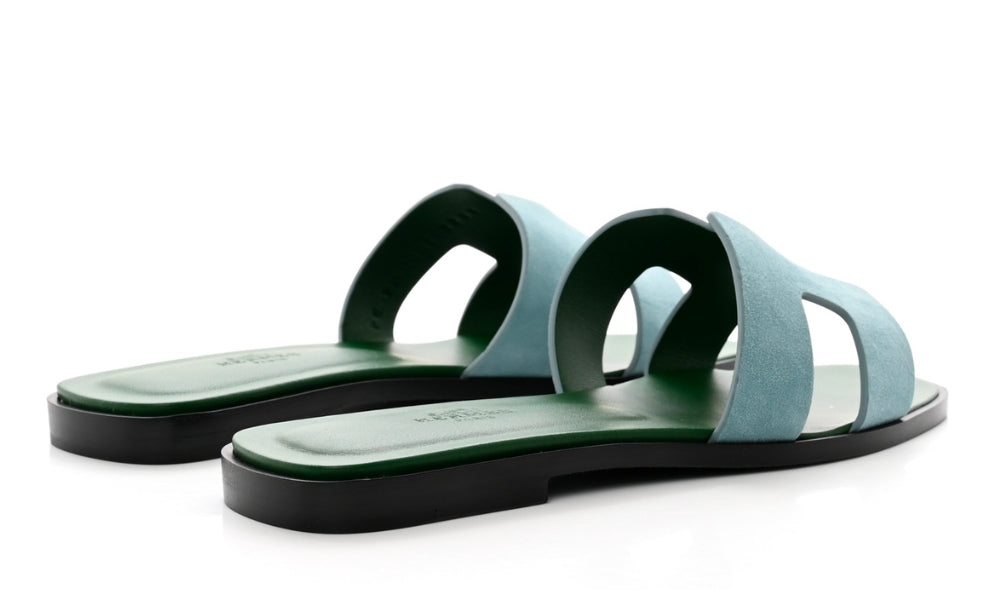 Hermes Oran Sandal Vert D'eau Suede Goatskin - ARABIA LUXURY