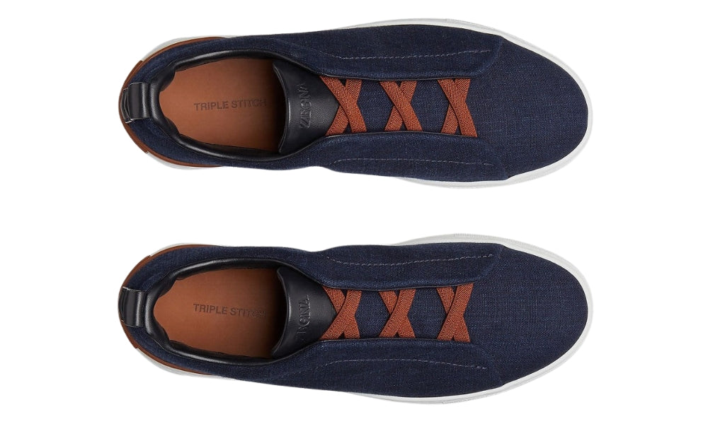 Zegna Cotton Denim Triple Stitch™ Sneakers "Blue" - ARABIA LUXURY