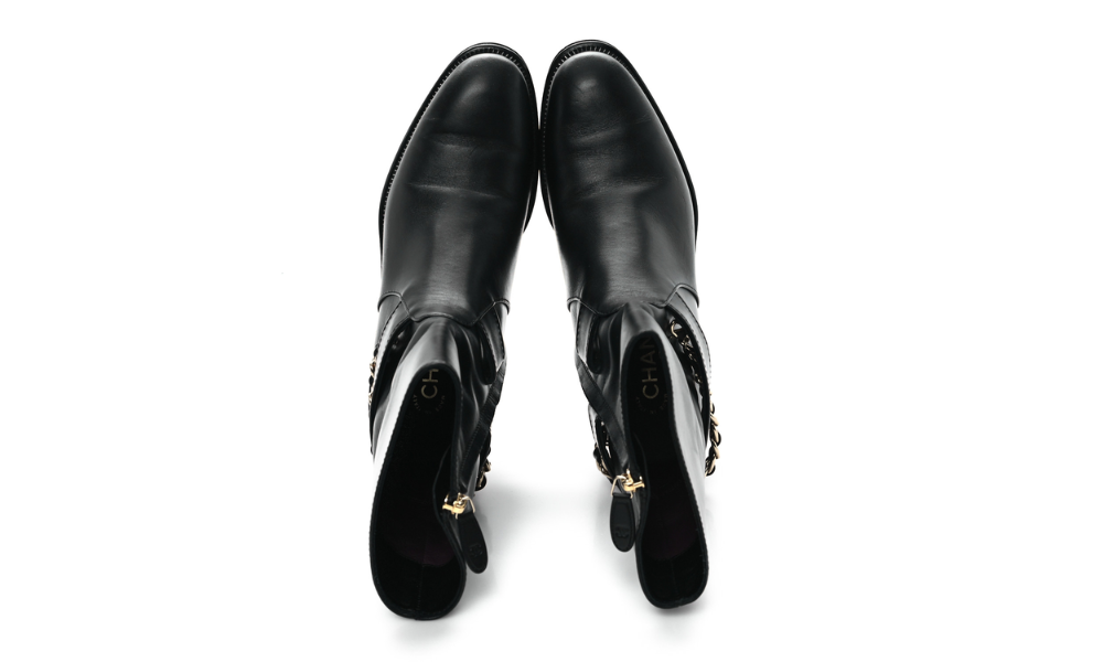 Chanel  Calfskin Chain Short Boots "Black" - 