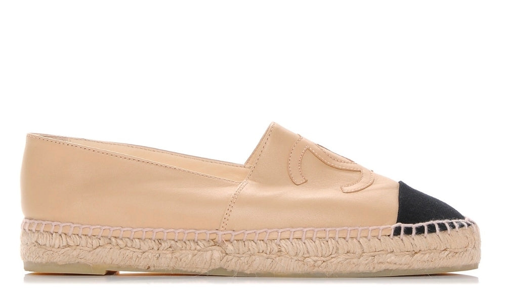 CHANEL Lambskin CC Espadrilles 40 'Beige Black' - ARABIA LUXURY