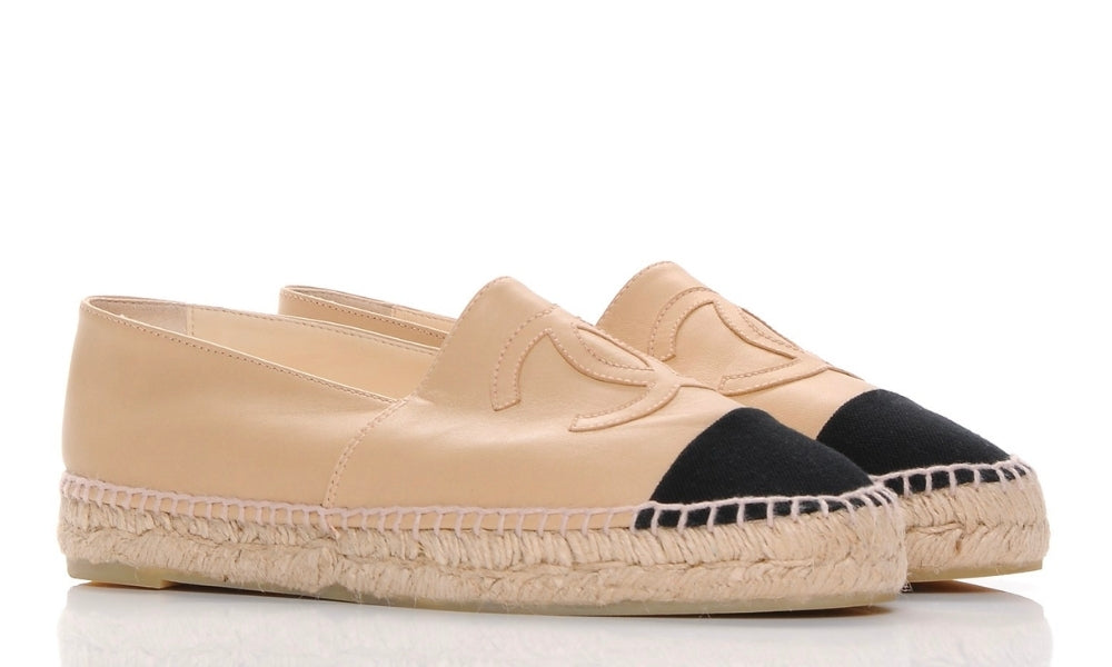 CHANEL Lambskin CC Espadrilles 40 'Beige Black' - ARABIA LUXURY