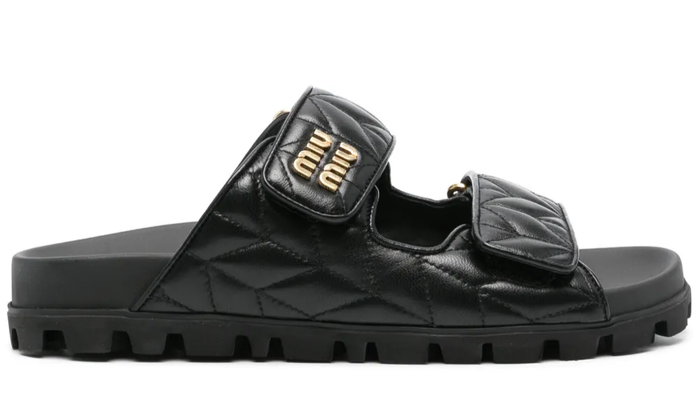 Miu Miu Matelassé Nappa Leather Slides "Black" - 