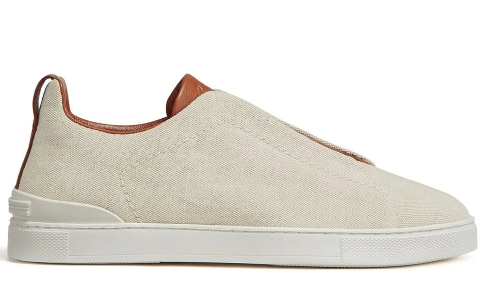 Zegna Triple Stitch canvas sneakers "Egg shell" - ARABIA LUXURY