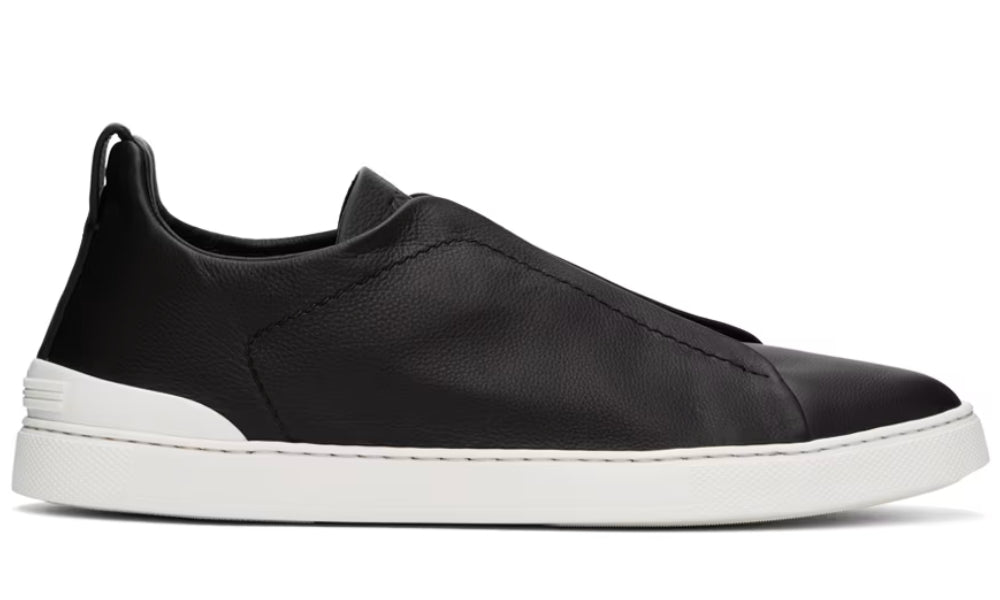 ZEGNA Black Leather Triple Stitch Sneakers - ARABIA LUXURY