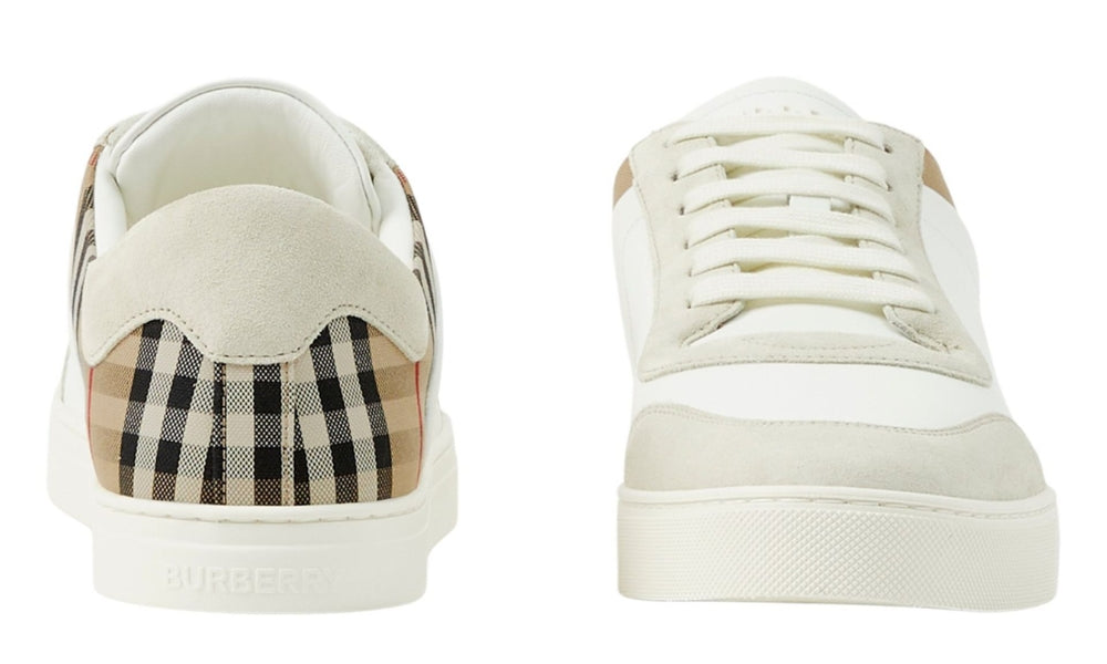 Burberry Check Panelled Sneakers 'Natural White Archive Beige' - ARABIA LUXURY