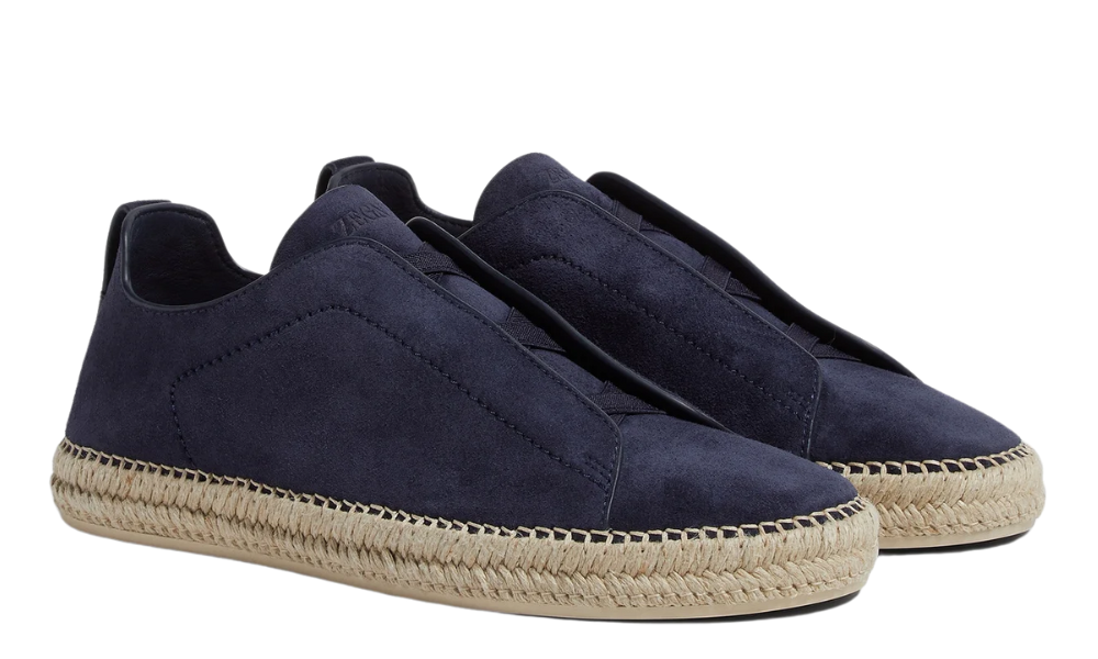 Zegna Suede Triple Stitch Espadrilles "Dark Blue" - 