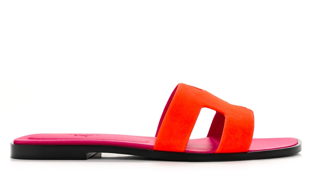 HERMES Suede Goatskin Oran Sandals 40 Orange Synthetique - ARABIA LUXURY