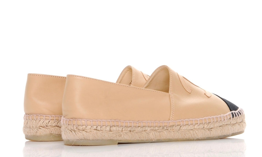 CHANEL Lambskin CC Espadrilles 40 'Beige Black' - ARABIA LUXURY