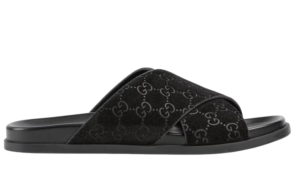 Gucci Men slide sandal "Black GG suede" - 