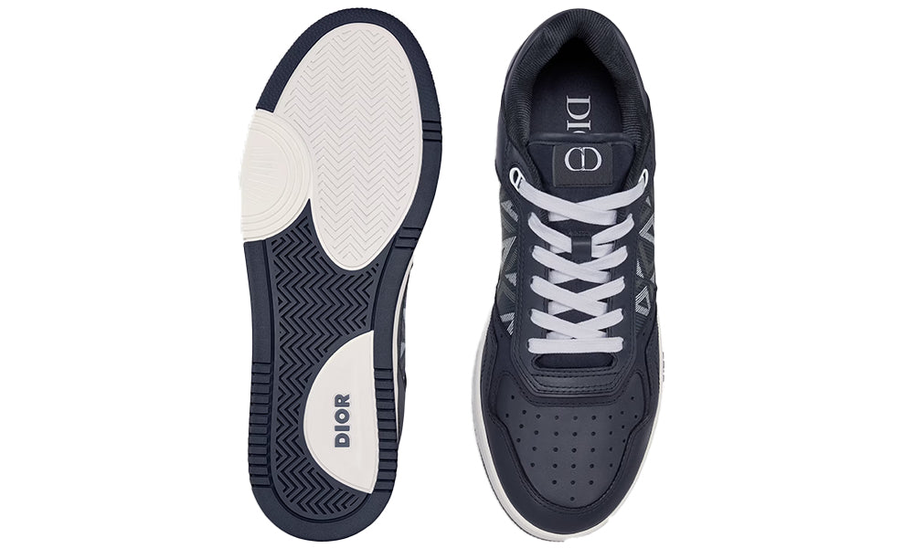 B27 LOW-TOP SNEAKER Navy Blue Smooth Calfskin and CD Diamond Canvas - ARABIA LUXURY