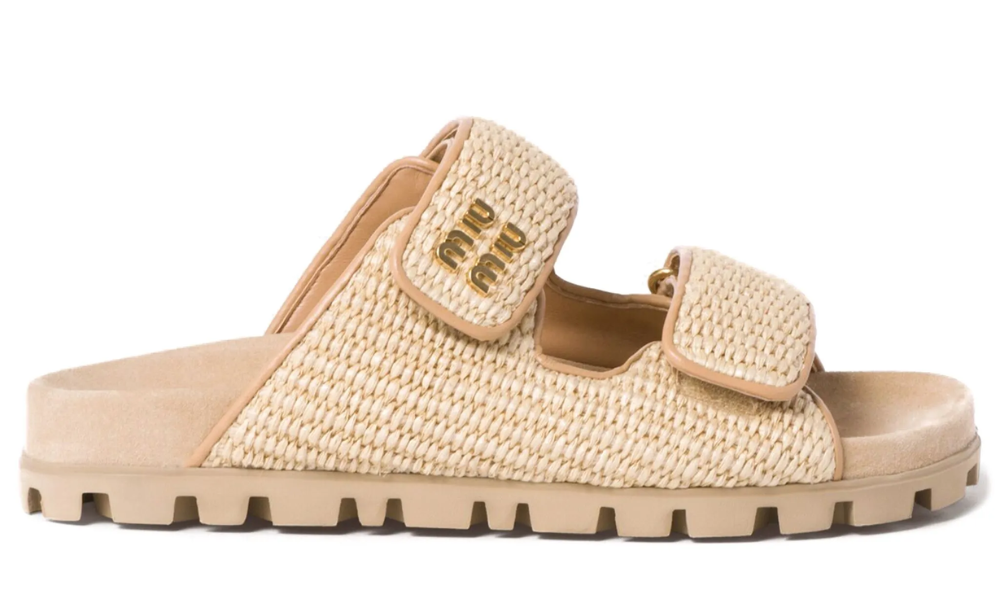 Miu Miu touch-strap raffia sandals "Sand Beige" - 