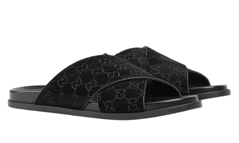 Gucci Men slide sandal "Black GG suede" - 