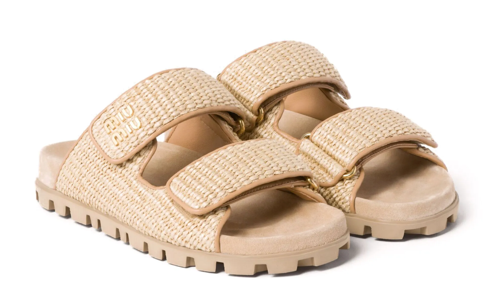 Miu Miu touch-strap raffia sandals "Sand Beige" - 
