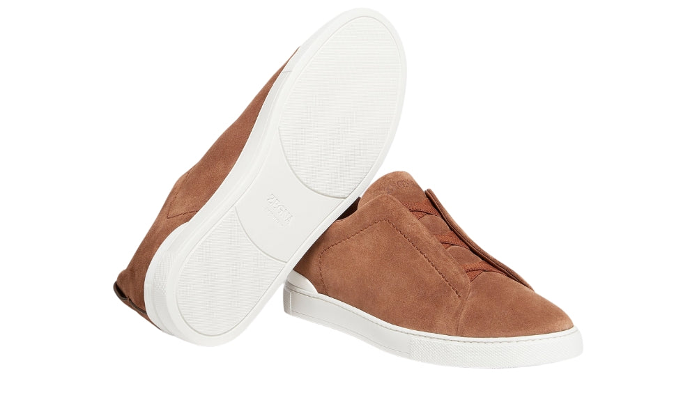 Zegna Triple Stich leather sneakers "Tobacco" - ARABIA LUXURY