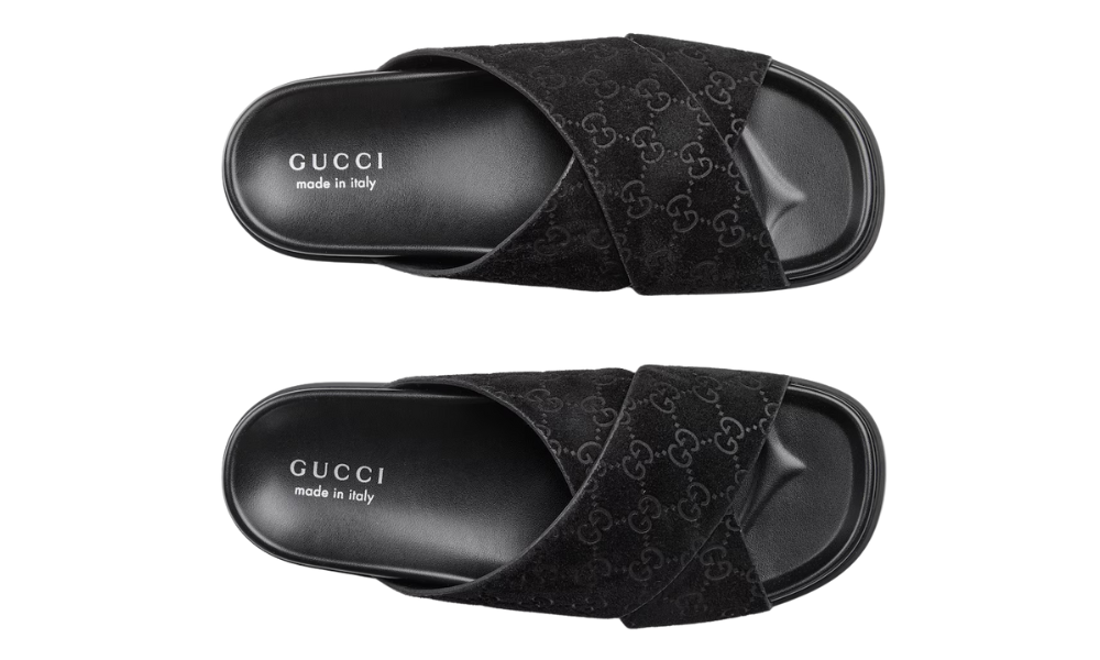 Gucci Men slide sandal "Black GG suede" - 