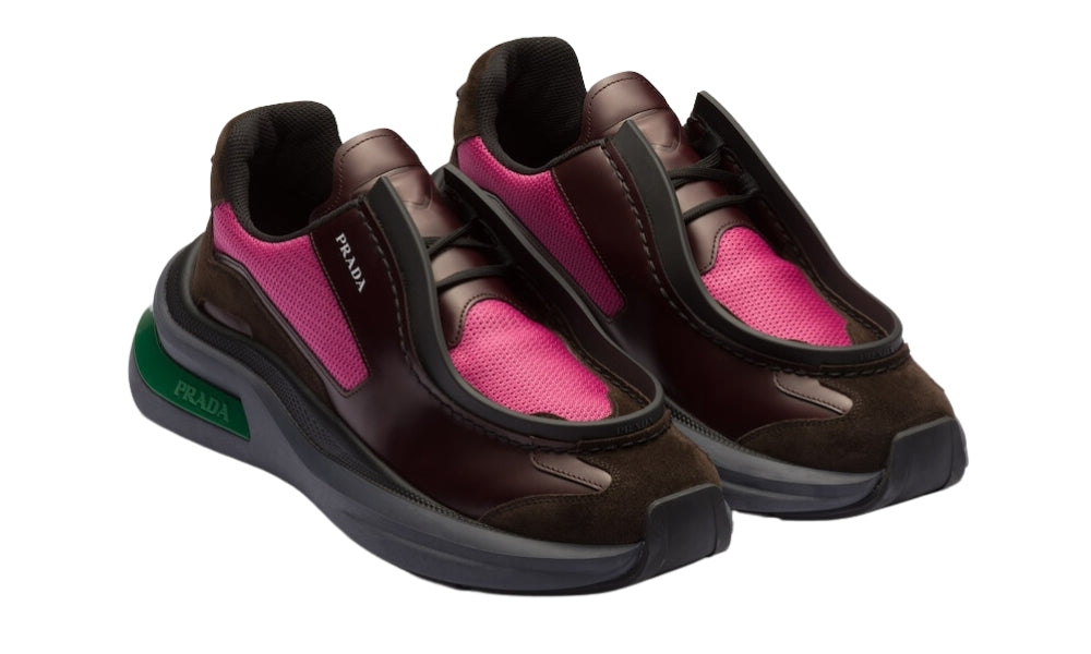 Prada Brown Systeme Leather Trainers - ARABIA LUXURY