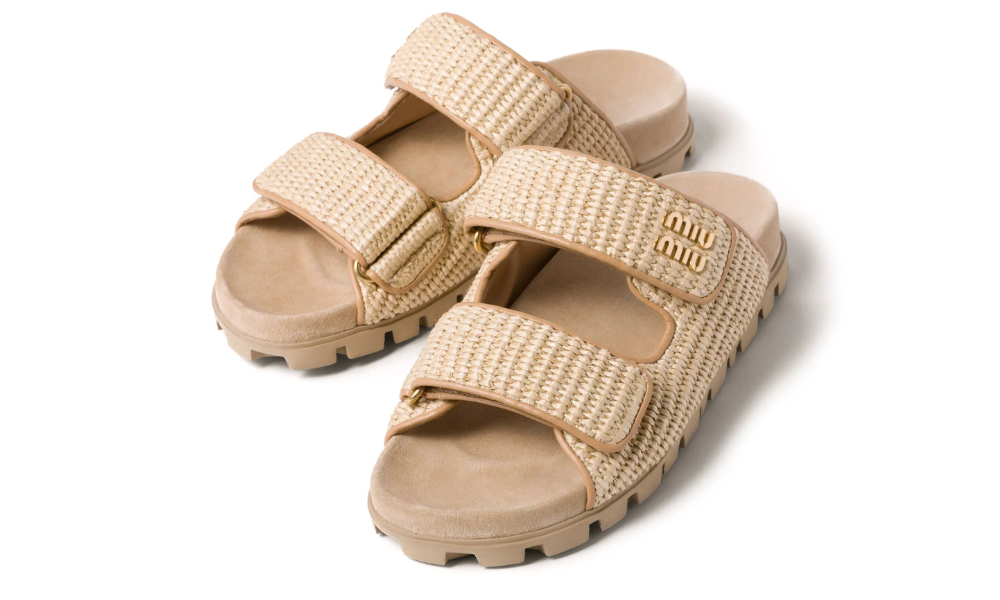 Miu Miu touch-strap raffia sandals "Sand Beige" - 