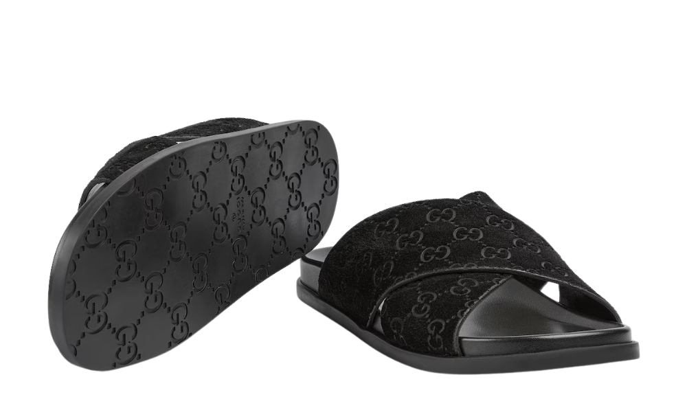 Gucci Men slide sandal "Black GG suede" - 