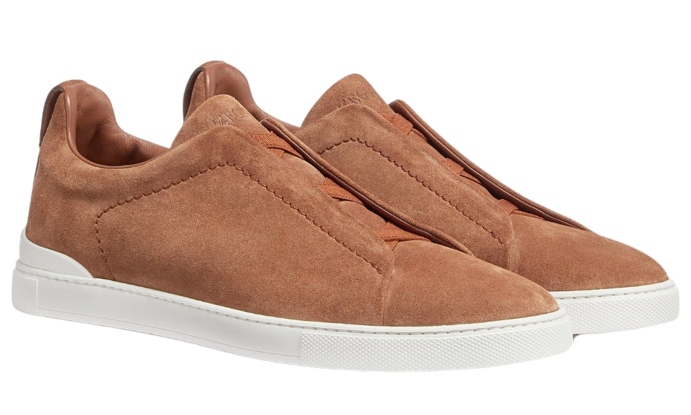 Zegna Triple Stich leather sneakers "Tobacco" - ARABIA LUXURY