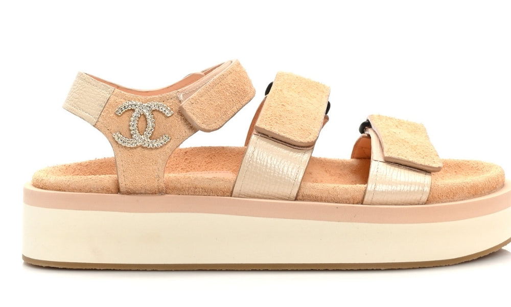 CHANEL Suede Calfskin Velcro "Beige" - ARABIA LUXURY